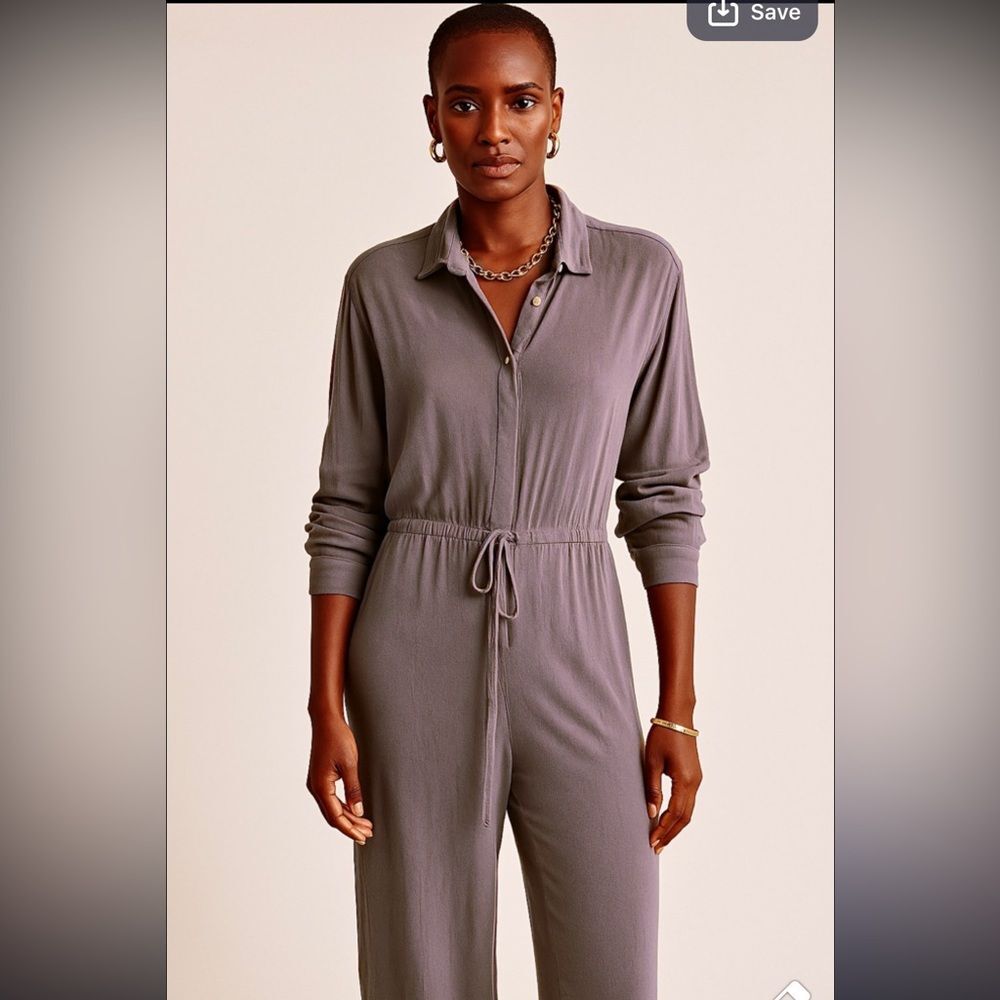 Ghost London Wide Leg Lavender Taupe Jumpsuit Collared Button Front Long Sleeve